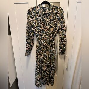 Mango multicolored shirt dress with belt, green/pink, size large